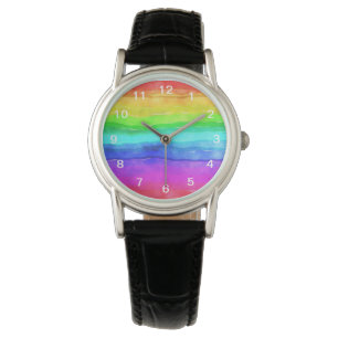Montre Aquarelle Abstraite Peint Rayures arc-en-ciel