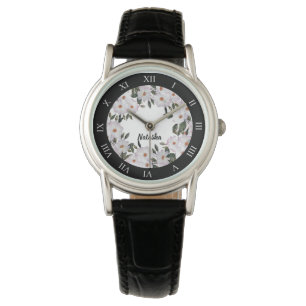 Montre Aquarelle blanc rose pâle Roses Cercle de couronne