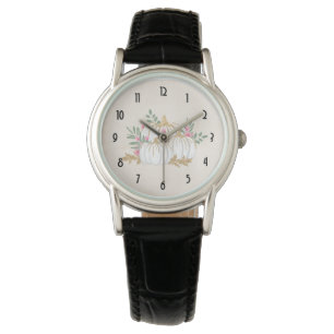Montre Aquarelle blanche et Citrouille or