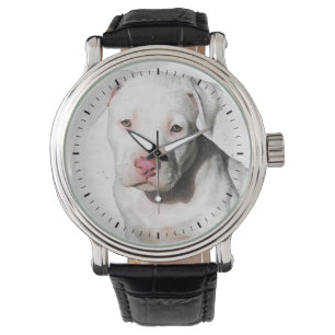 Montre Aquarelle blanche Pitbull Puppy Noir Marques