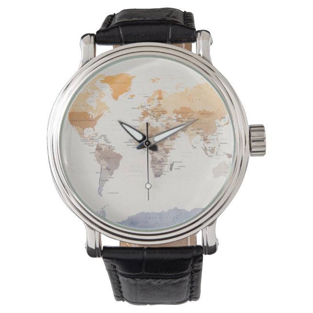 Montre Aquarelle Carte politique du monde (devant)