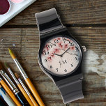 Montre Aquarelle Cherry Blossom Floral Girly Monogramme<br><div class="desc">Ajoutez une touche d'élégance avec cette Montre Monogramme Fille Fleur de Cerisier Aquarelle ! Doté d'une délicate aquarelle en fleurs de cerisier dans les tons rose et bleu, cette montre allie beauté et fonctionnalité. Les chiffres de typographie noire encadrent le design, tandis que vos initiales personnalisées ou monogrammes en élégant...</div>