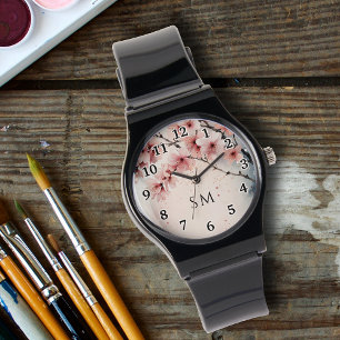 Montre Aquarelle Cherry Blossom Floral Girly Monogramme