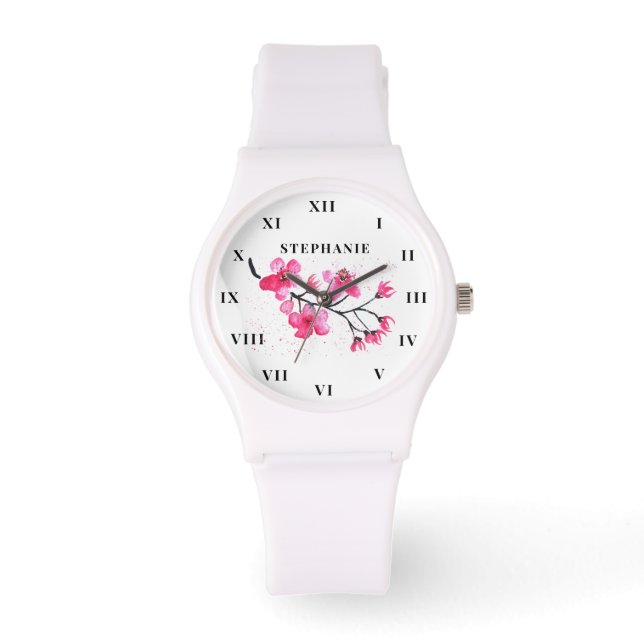 Montre Aquarelle Cherry Blossom Floral Sakura Moderne (Recto)