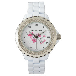 Montre Aquarelle Cherry Blossom Floral Sakura Moderne
