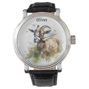 Montre Aquarelle Chèvre de ferme, sur mesure