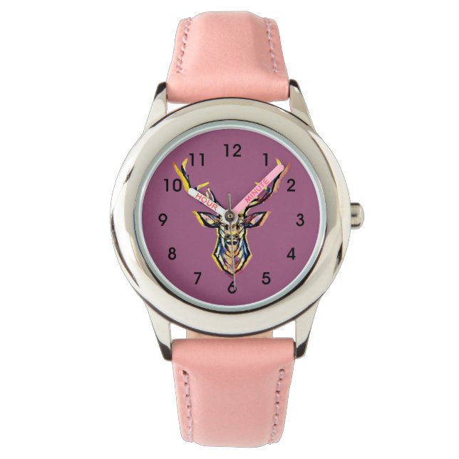 Montre Aquarelle colorée Deer Head Art (devant)