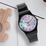 Montre Aquarelle colorée Faux Pierre Opale Holographique<br><div class="desc">Elevez votre style avec cette aquarelle colorée Faux Holographique Opal Stone Watch! Doté d'une texture d'aquarelle d'inspiration opale fascinante, cette montre est à la fois fonctionnelle et à la mode. Les numéros de typographie noir entourent le design, tandis que vos initiales ou monogrammes peuvent être personnalisés dans un élégant script...</div>