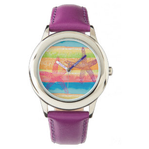 Montre Aquarelle colorée rayures Starfish