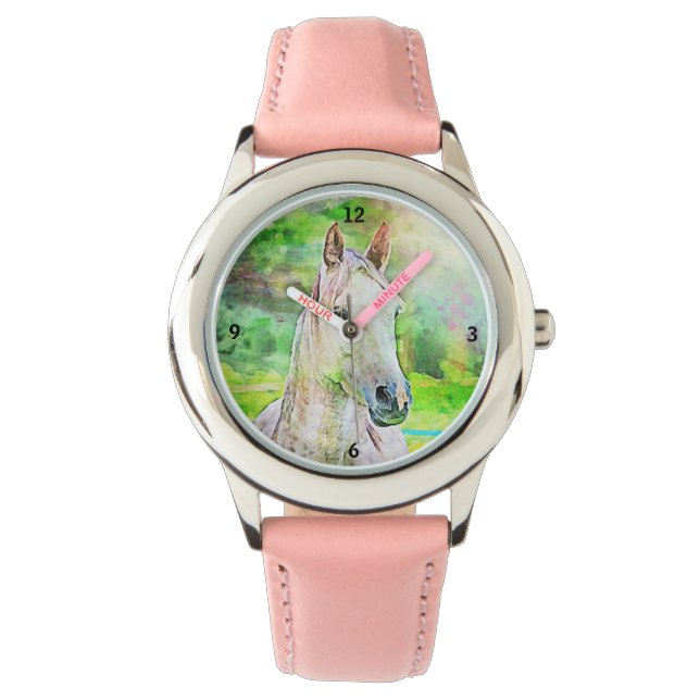 Montre Aquarelle colorée Style Cheval rose (devant)
