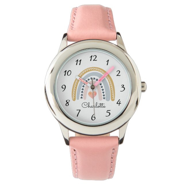 Montre Aquarelle Cute Boho personnalisée Arc-en-ciel (devant)