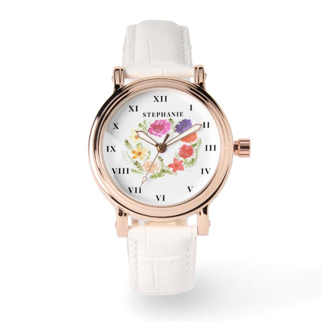 Montre Aquarelle de couronne de fleurs pivoine moderne (Recto)