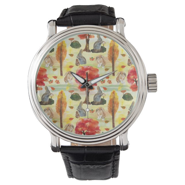 Montre Aquarelle de lapin de bois (devant)