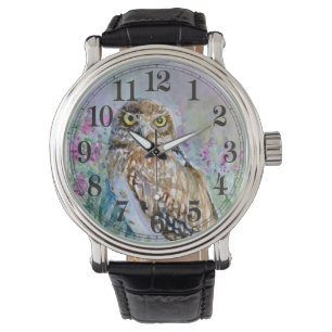 Montre Aquarelle de lavande de ressort de hibou