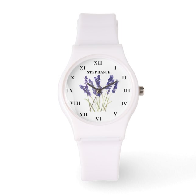 Montre Aquarelle de lavande Floral pourpre moderne (Recto)