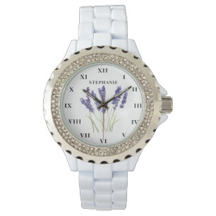 Montre Aquarelle de lavande Floral pourpre moderne