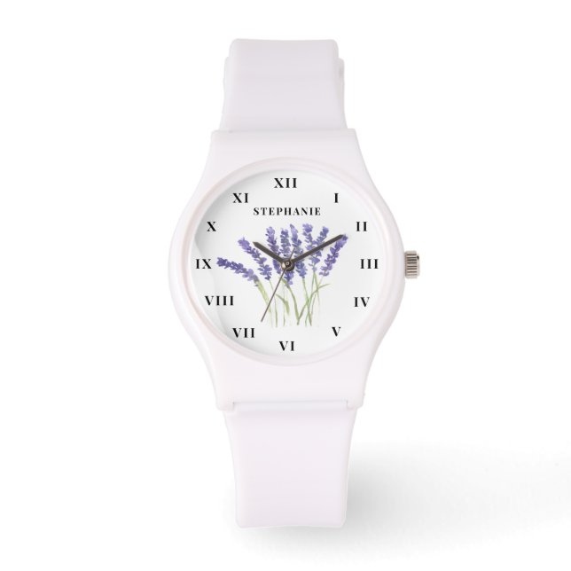 Montre Aquarelle de lavande Floral pourpre moderne (Recto)