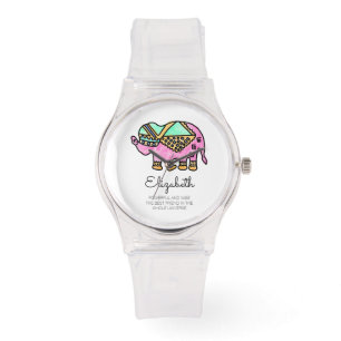 Montre Aquarelle éléphant coloré moderne personnalisé
