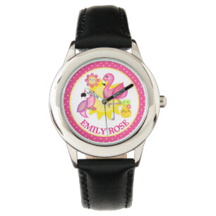 Montre Aquarelle flamant rose et perroquet d'été tropical
