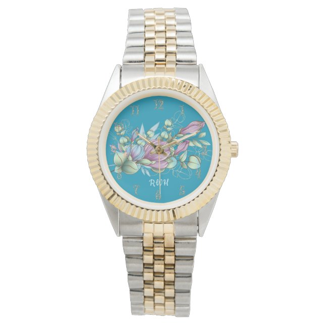 Montre Aquarelle Floral Monogramme Monographie (devant)