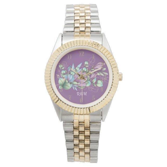 Montre Aquarelle Floral Monogramme Monographie (devant)