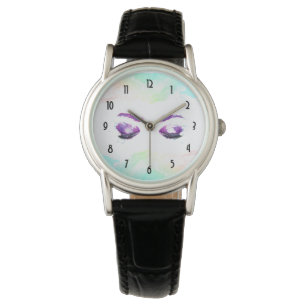 Montre Aquarelle glamour aux yeux et aux bouillons pourpr