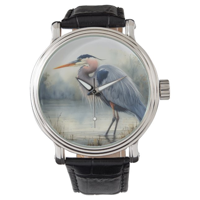 Montre Aquarelle Great Blue Heron Water Bird Faune (devant)