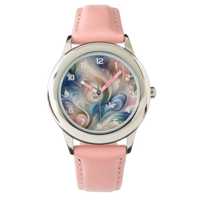 Montre Aquarelle Imaginaire Floral Pastel Bleu & Crème (devant)