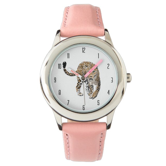 Montre aquarelle léopard jungle chat animal peint vert (devant)