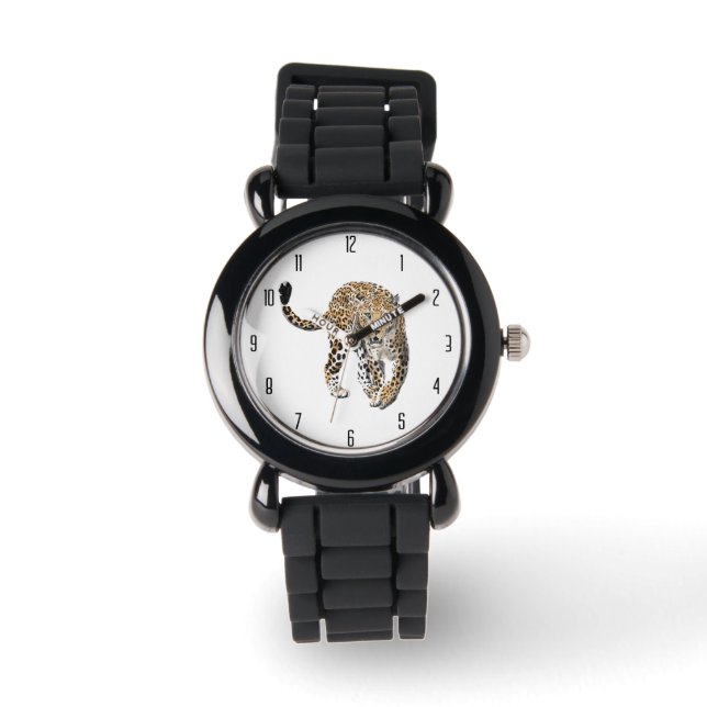 Montre aquarelle léopard jungle chat animal peint vert (Recto)