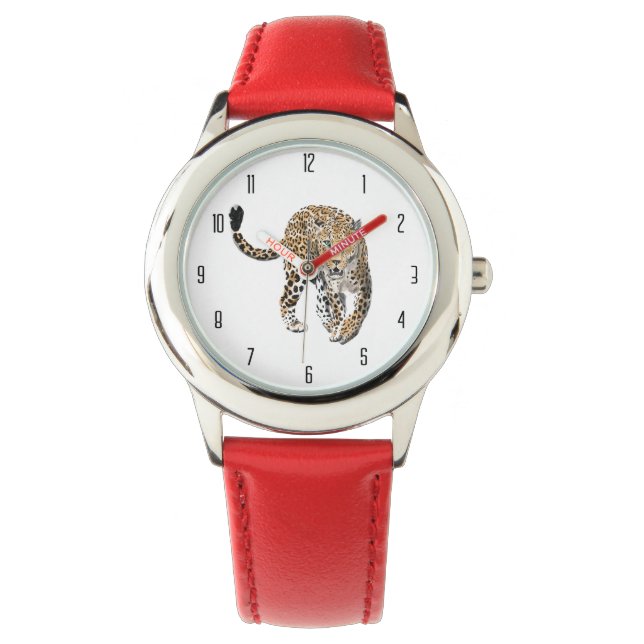 Montre aquarelle léopard jungle chat animal peint vert (devant)