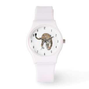 Montre aquarelle léopard jungle chat peint vert animal