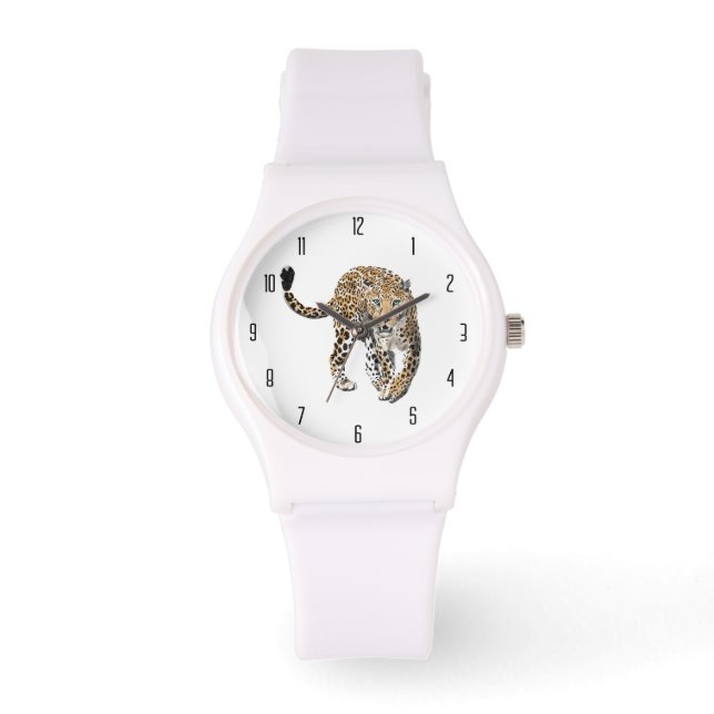 Montre aquarelle léopard jungle chat peint vert animal (Recto)