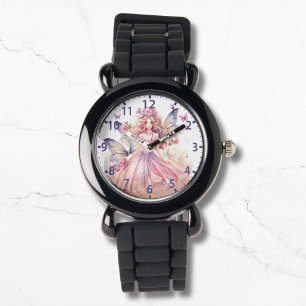 Montre Aquarelle mignonne Fée Rose Papillons Fille