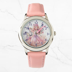 Montre Aquarelle mignonne Fée Rose Papillons Fille