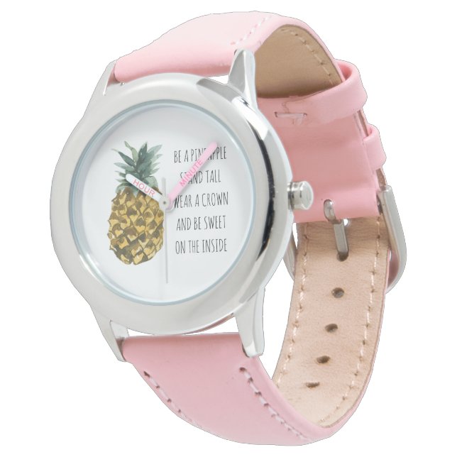 Montre Aquarelle moderne ananas et citation amusante posi (Incliné)