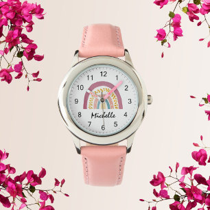 Montre Aquarelle moderne Boho Arc-en-ciel Filles personna