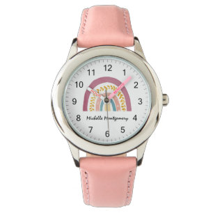 Montre Aquarelle moderne Boho Arc-en-ciel Filles personna