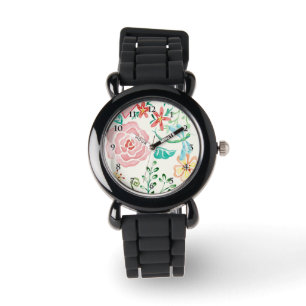 Montre Aquarelle moderne Romantique Floral Dragonfly Hear