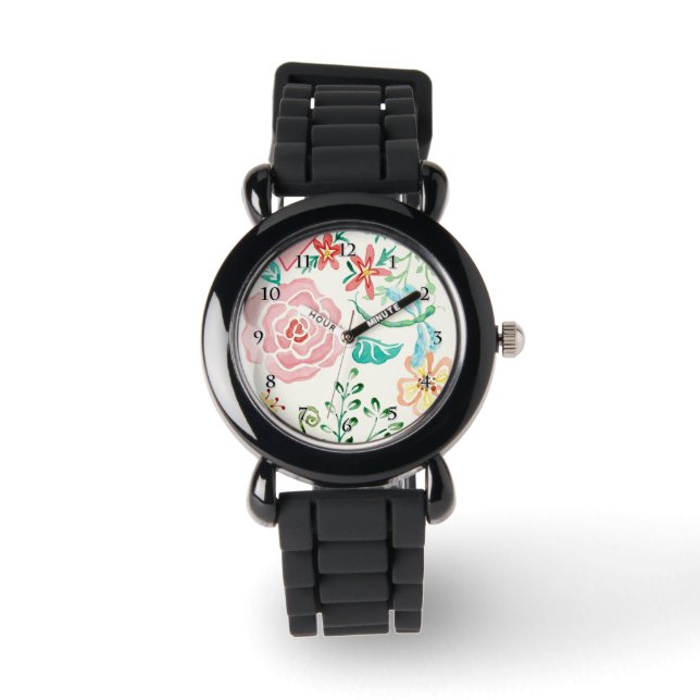 Montre Aquarelle moderne Romantique Floral Dragonfly Hear (Recto)