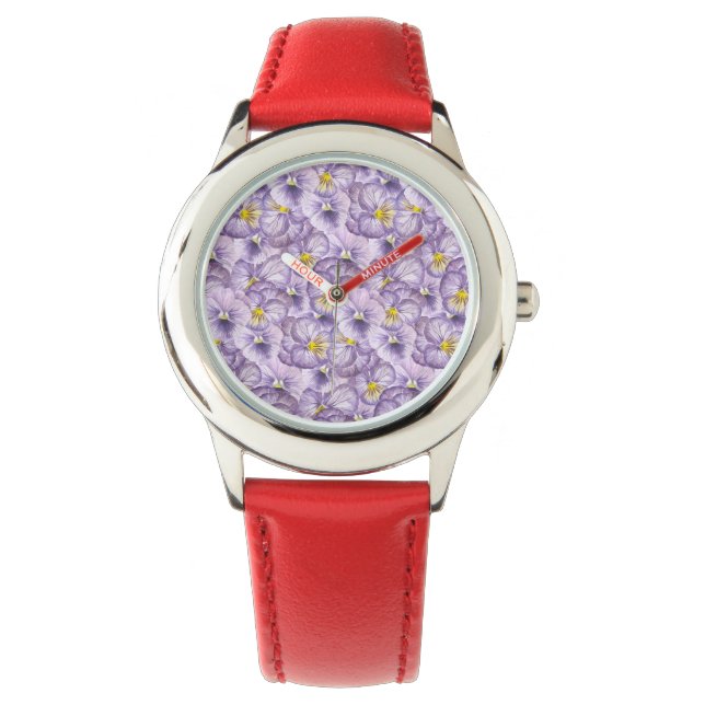 Montre Aquarelle motif floral avec panneaux violets (devant)