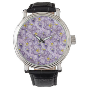 Montre Aquarelle motif floral avec panneaux violets