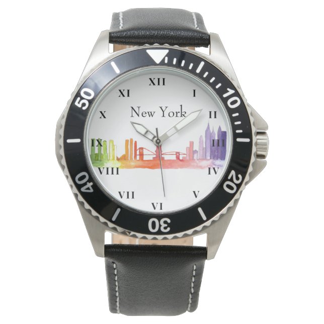 Montre Aquarelle New York Skyline Brooklyn Americana (devant)
