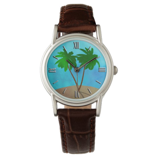 Montre Aquarelle Palm Tree Beach Scene Collage (devant)