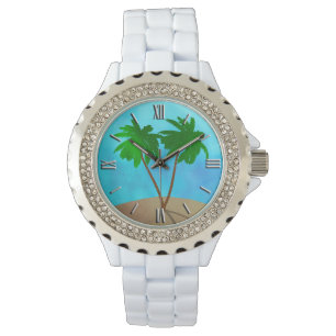 Montre Aquarelle Palm Tree Beach Scene Collage