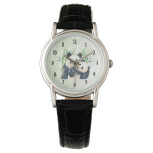 Montre Aquarelle Panda Ours Maman & Bébé en Bambou
