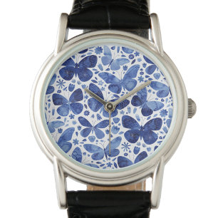 Montre Aquarelle papillon bleu