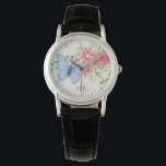 Montre Aquarelle Papillon et Fleurs Élégant Monogramme<br><div class="desc">Joli aquarelle fleurie et papillon art.</div>