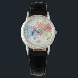 Montre Aquarelle Papillon et Fleurs Élégant Monogramme<br><div class="desc">Joli aquarelle fleurie et papillon art.</div>