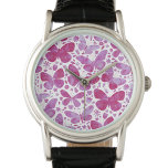 Montre Aquarelle papillon rose<br><div class="desc">Elégante peinture à papillon couleur rose magenta et blanc aquarelle. Art original de Nic Squirrell.</div>